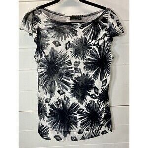 The Limited Women's Vintage Sheer Top M White BLK Floral Short Sleeve Rave Disco